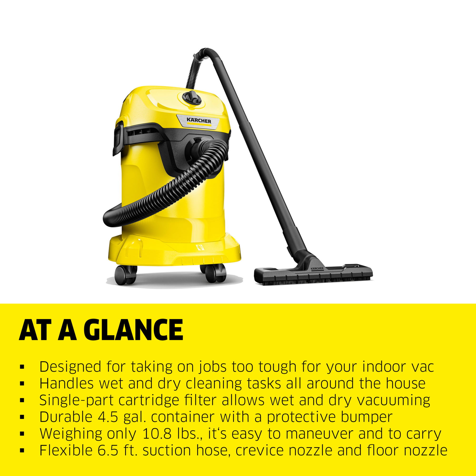 Karcher WD 3 Wet/Dry Vacuum — 4.5-Gal. Capacity, Polypropylene, Blower Function, Model# WD 3